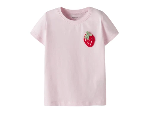 Name It t shirt i lyserød nuance med jordbær detalje foran