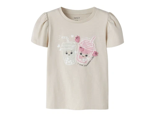 Name It t shirt i råhvid nuance med jordbær og milkshake print foran