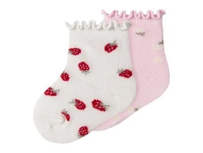 Name It strømper i hvid og lyserød med jordbær og blomster