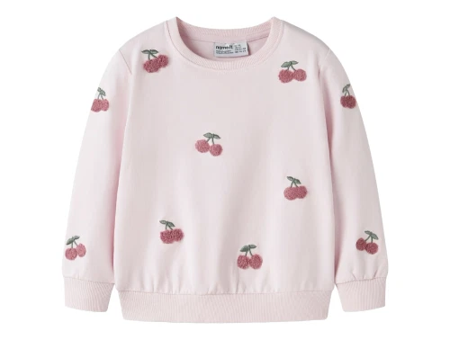 Name It sweatshirt i lyserød nuance med kirsebær broderi