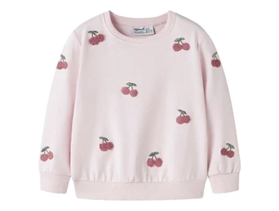 Name It sweatshirt i lyserød nuance med kirsebær broderi