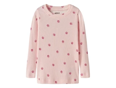 Name It bluse i lyserød nuance med æbleprint forfra