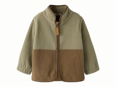 Lil\' Atelier fleecejakke i shiitake med lynlås og kontrastfelter
