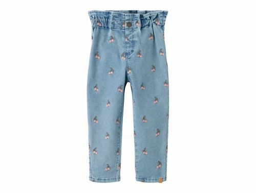 Lil\' Atelier jeans i medium blue denim med broderede kirsebær
