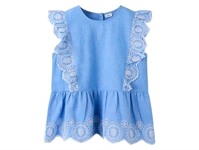 Name It top blå med broderie anglaise flæser