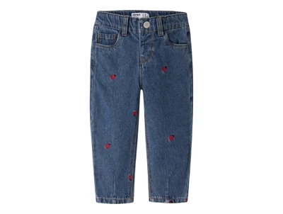 Name It jeans i blå nuance med mariehønebroderi forfra