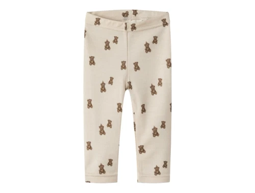 Lil\' Atelier merinould leggings i råhvid nuance med bamseprint
