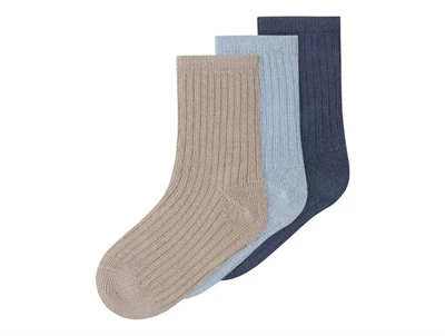 Name It strømper i beige og blå nuancer med rib struktur 3 pak
