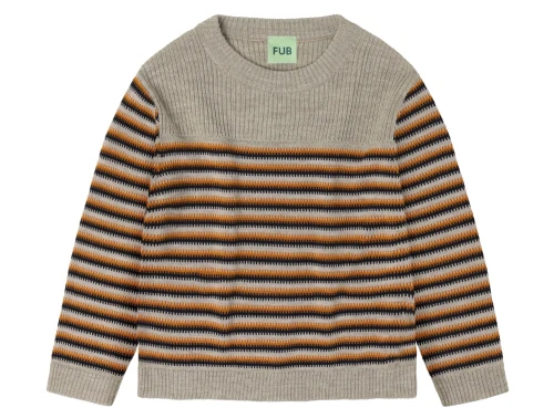 Thin sweater i oat melange med striber fra FUB i merinould