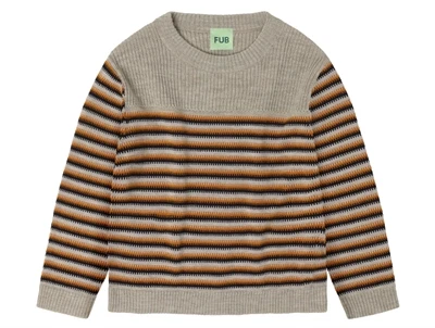 Thin sweater i oat melange med striber fra FUB i merinould