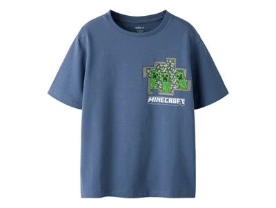 Name It t-shirt i vintage indigo med Minecraft print forfra