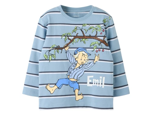 Name It bluse i lyseblå med Emil fra Lønneberg print og striber