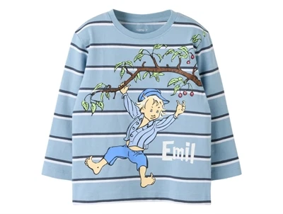 Name It bluse i lyseblå med Emil fra Lønneberg print og striber