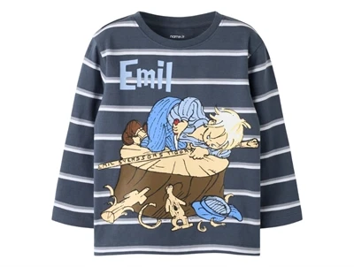 Name It bluse i mørkeblå med Emil fra Lønneberg print og striber