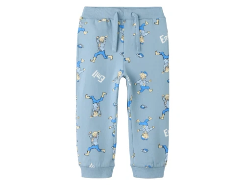 Name It sweatpants i lyseblå med Emil fra Lønneberg allover print