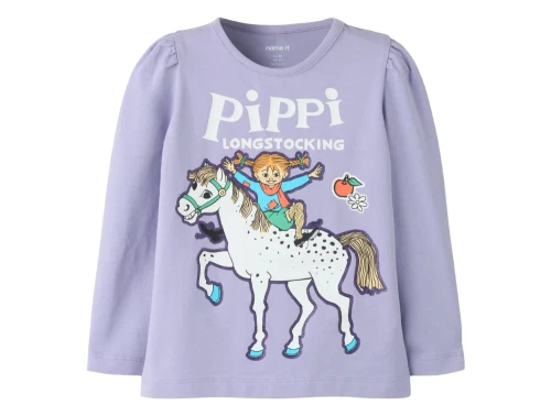 Name It bluse i lyslilla med Pippi Langstrømpe på hest
