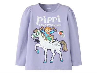 Name It bluse i lyslilla med Pippi Langstrømpe på hest