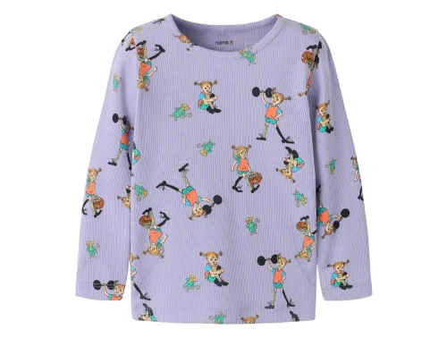 Name It ribbluse i lyslilla med Pippi Langstrømpe allover print