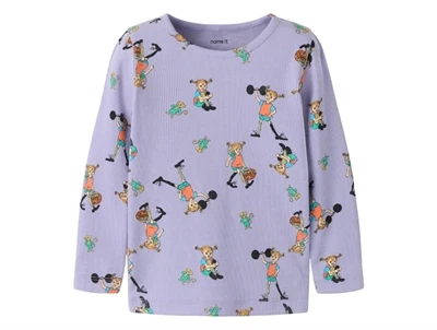 Name It ribbluse i lyslilla med Pippi Langstrømpe allover print