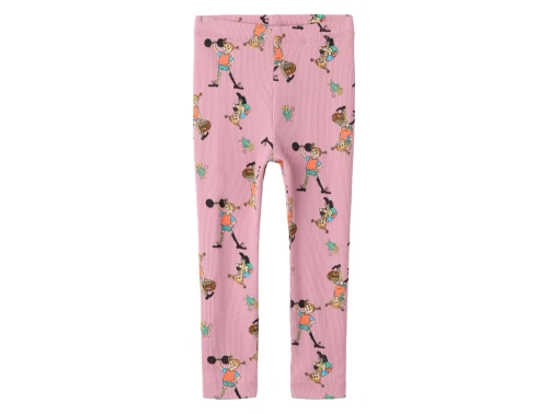Name It ribleggings i lyserød med Pippi Langstrømpe allover print