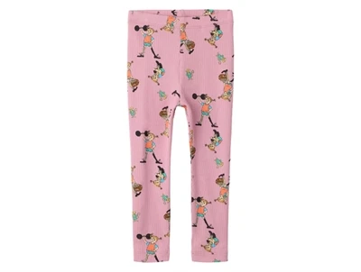 Name It ribleggings i lyserød med Pippi Langstrømpe allover print