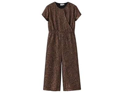 Name It jumpsuit i hot fudge med glimmerlook og rynkedetalje