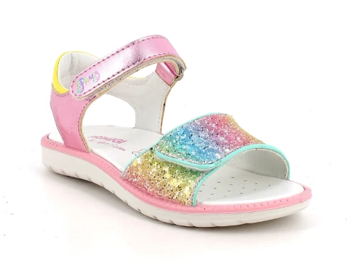 Primigi rosa sandal med regnbue glitter og velcrolukning til børn