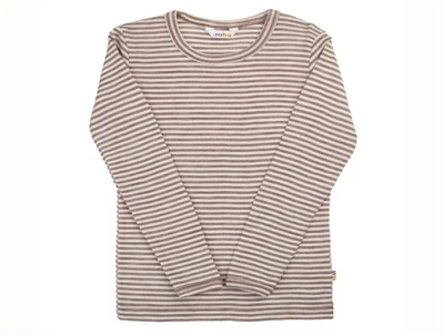 Joha bluse i beige og råhvid strib med lange ærmer i uld og silke