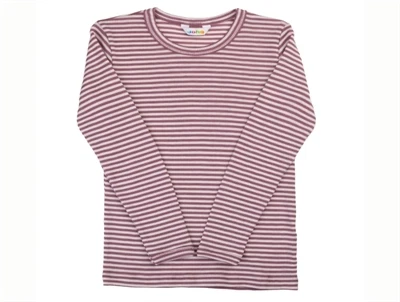 Joha bluse i heather nuance med smalle striber og lange ærmer i uld og silke