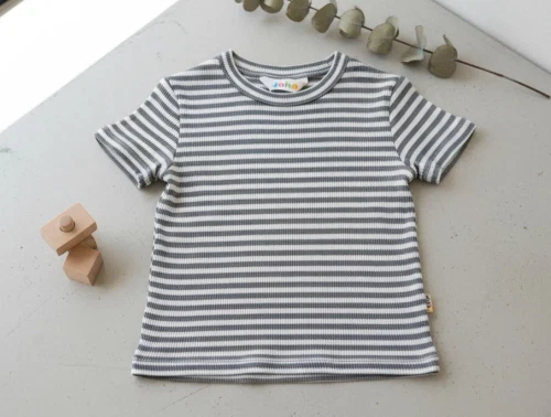 Joha t-shirt mørk grå striber merinould/silke