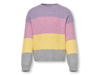 Kids ONLY viola/strawberry moon/pineapple slice/light grey melange stribet pullover striktrøje