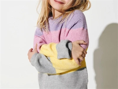 Kids ONLY viola/strawberry moon/pineapple slice/light grey melange stribet pullover striktrøje