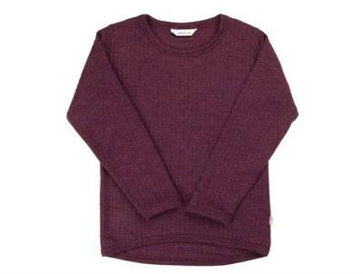 Joha uldbluse i blommefarvet merinould med lange ærmer  