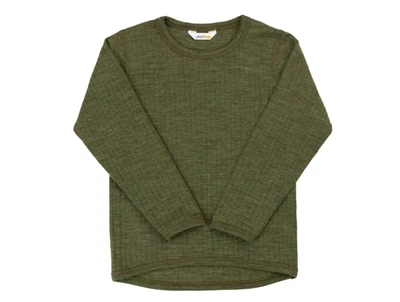 Joha uldbluse i mørk oliven merinould med lange ærmer  