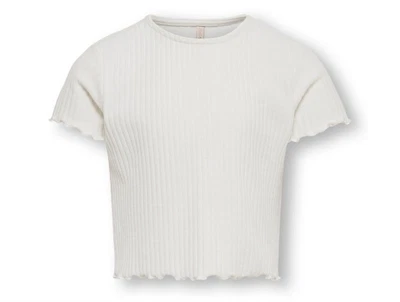 Kids ONLY hvid t-shirt i cloud dancer med flæsedetaljer forfra