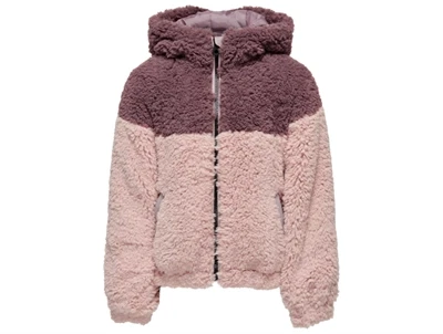 Kids ONLY rose brown/rose smoke teddy hooded overgangsjakke