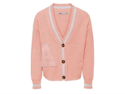 Kids ONLY tropical peach w. cloud dancer stripe cardigan