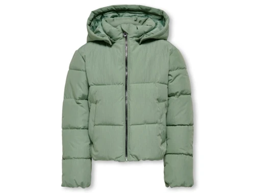 Grøn puffer jakke fra ONLY med hætte