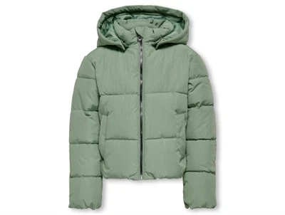 Grøn puffer jakke fra ONLY med hætte