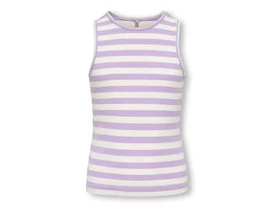 Kids ONLY tanktop i lilla med hvide striber og rib set forfra