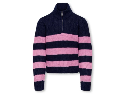 Kids ONLY maritime blue/moonlite mauve stribet zip pullover striktrøje