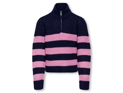 Kids ONLY maritime blue/moonlite mauve stribet zip pullover striktrøje