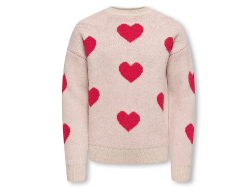 KIDS ONLY striktrøje i birch med røde hjerter foran