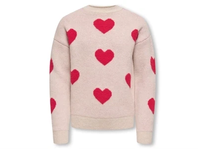 KIDS ONLY striktrøje i birch med røde hjerter foran