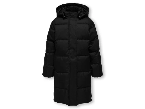 Sort puffer coat med hætte fra Kids Only set forfra