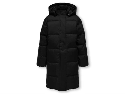 Sort puffer coat med hætte fra Kids Only set forfra