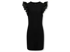 kids only kjole i sort med broderie anglaise flæser, set forfra