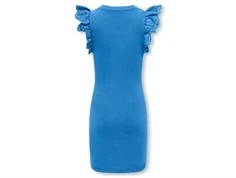 kids only kjole i ensfarvet blå med flæsedetaljer, set bagfra