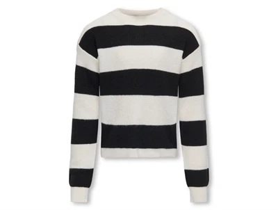 Kids ONLY striktrøje i cloud dancer med sorte striber forfra