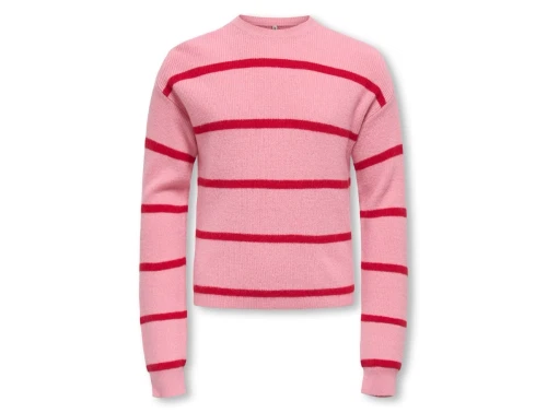 Kids ONLY striktrøje i sea pink med smalle røde striber forfra